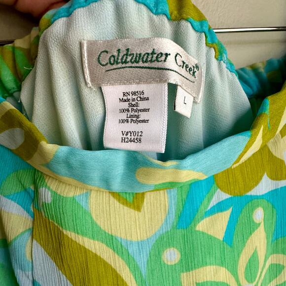 VTG Y2K Coldwater Creek Blue Green Yellow Floral Midi Skirt A-Line Sz L - Picture 4 of 6